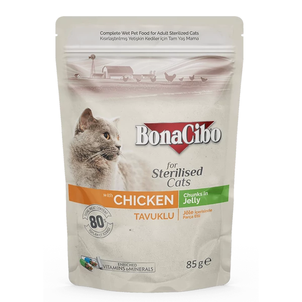 BONACIBO POUCH - WET ADULT CAT FOOD - STERILISED - CHICKEN 85g