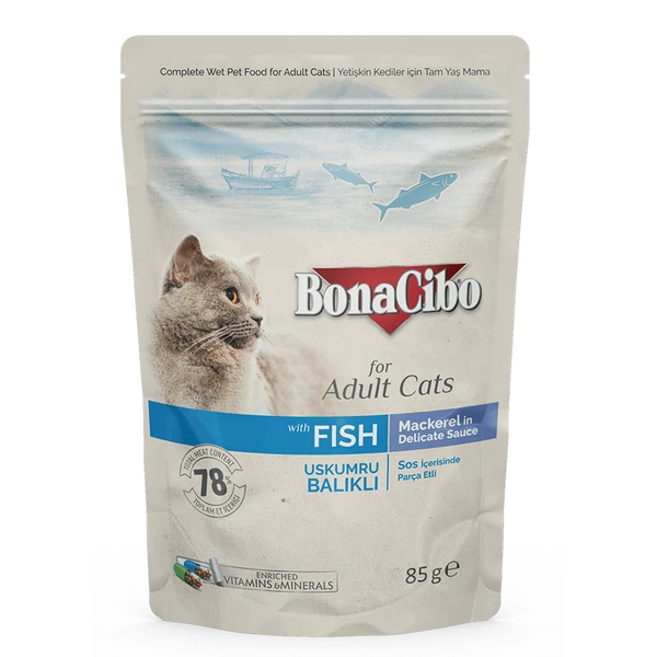 BONACIBO POUCH - WET ADULT CAT FOOD - MACKAREL  85g