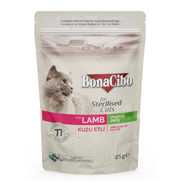 BONACIBO POUCH - WET ADULT CAT FOOD - STERILISED - LAMB 85g