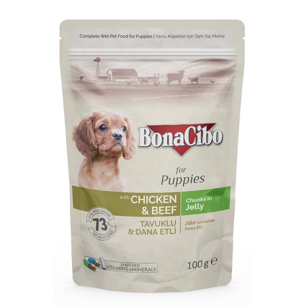 BONACIBO POUCH - WET PUPPY FOOD - CHICKEN & BEEF  100g