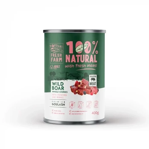 Fresh Farm Goulash kutya konzerv Wild Boar, Potatoes & Berries 400 g Fresh Farm Goulash kutya konzerv Wild Boar, Potatoes & Berries 400 g
