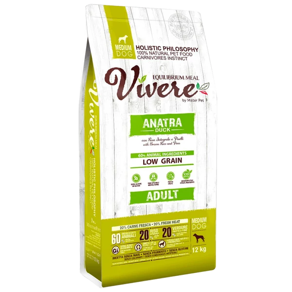 VIVERE LOW GRAIN DOG MEDIUM Adult Duck 12kg