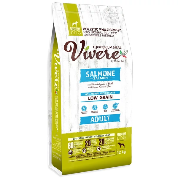 VIVERE LOW GRAIN DOG MEDIUM Adult Salmon 12kg