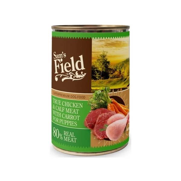 Sam's Field konzerv puppy csirke, borjú, sárgarépa 400 g