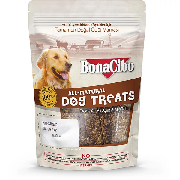 BONACIBO TREATS for DOGS BEEF STRIPS 100g