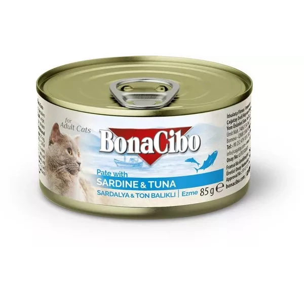 BONACIBO CANNED CAT FOODS PATE SARDINE - TUNA 85g 2024.10 lejárat