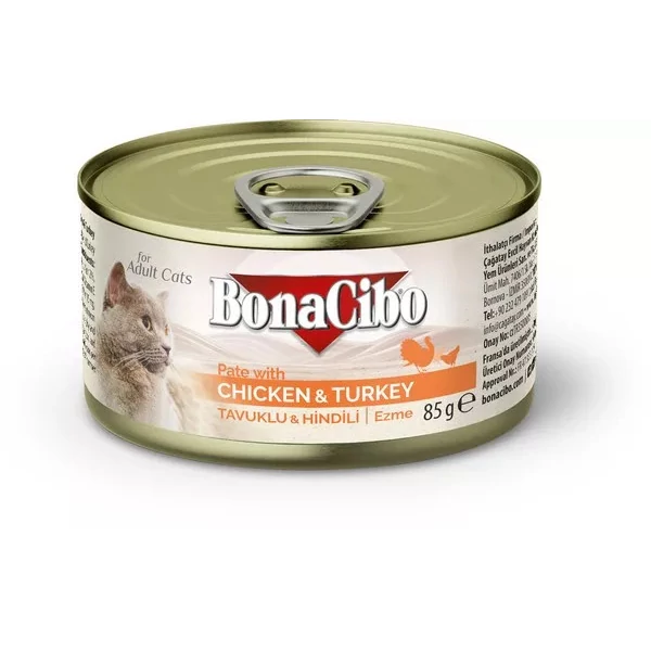 BONACIBO CANNED CAT FOODS PATE CHICKEN - TURKEY 85g 2024.10 lejárat