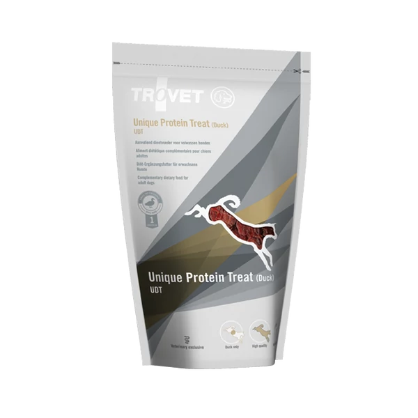 TROVET Unique Protein Treat Duck (UDT) DOG jutalomfalat kutyáknak, 125g